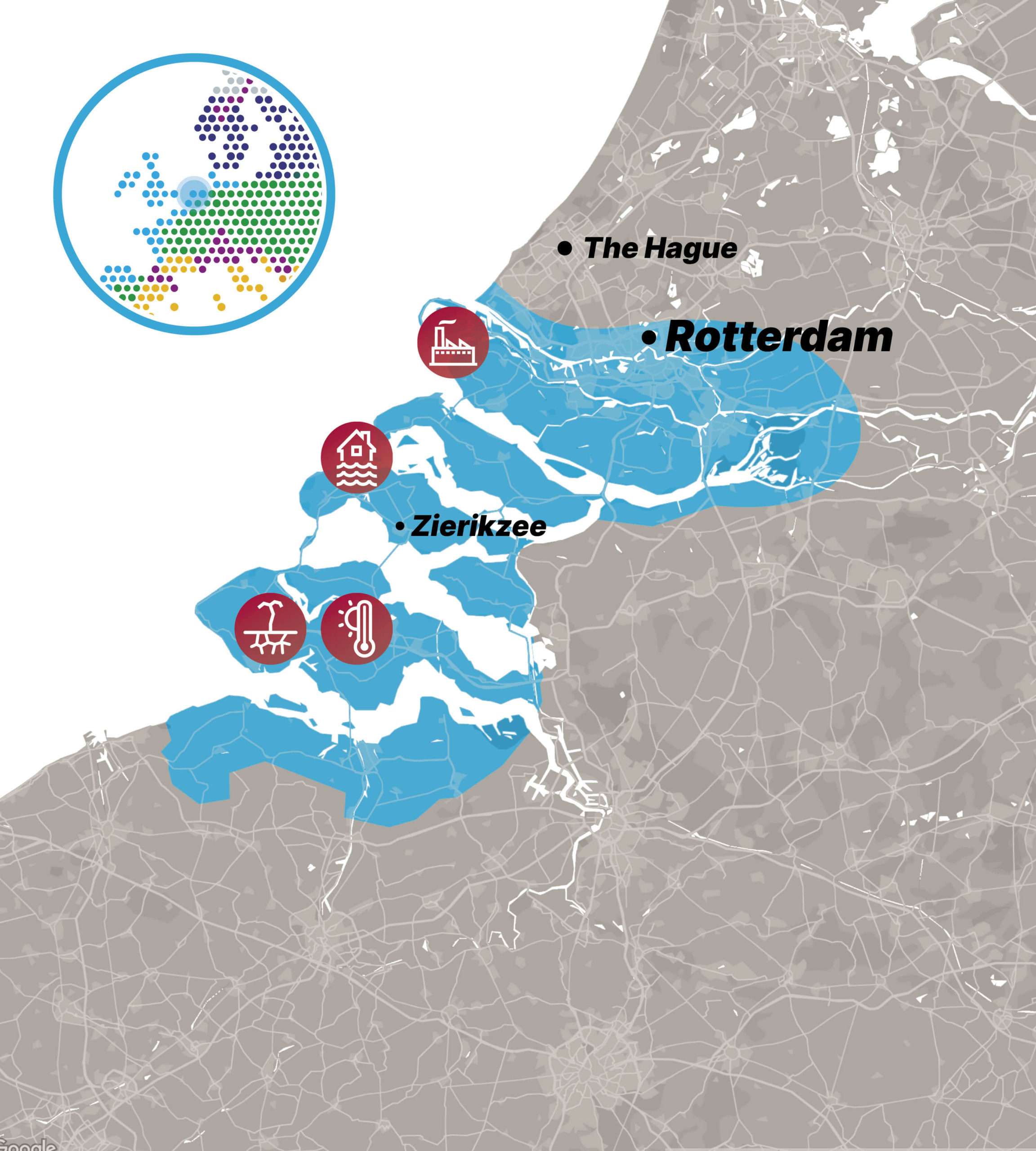 Kaart van Zeeland en Rotterdam