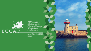 Composite image including photo of harbour lighthouse plus conference logo and text on a coloured background overlay.