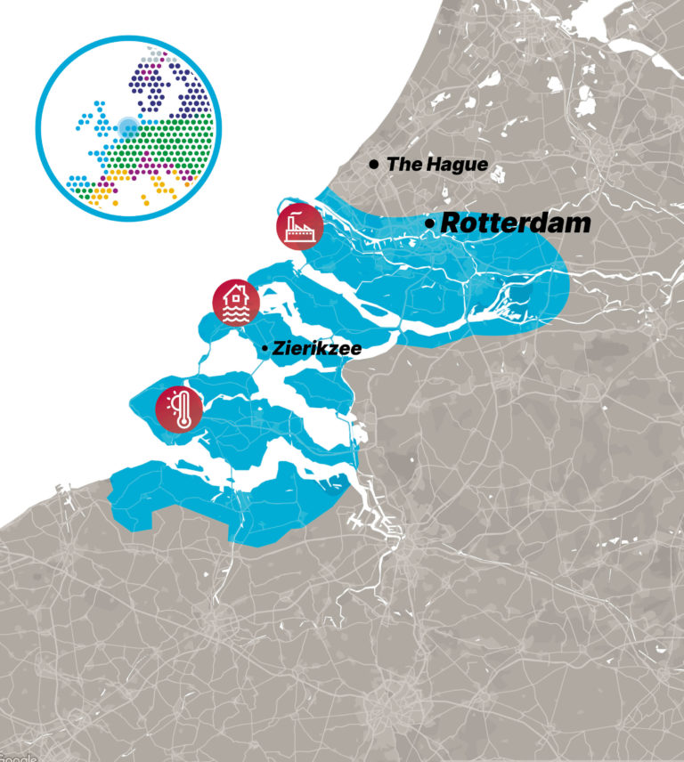 Map of Zeeland and Rotterdam in the Netherlands
