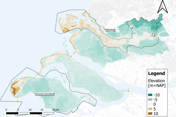 Elevation map of Rotterdam and Zeeland