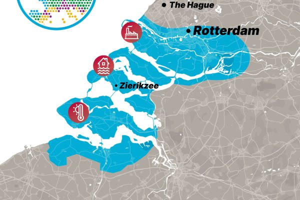 Map of Zeeland and Rotterdam in the Netherlands